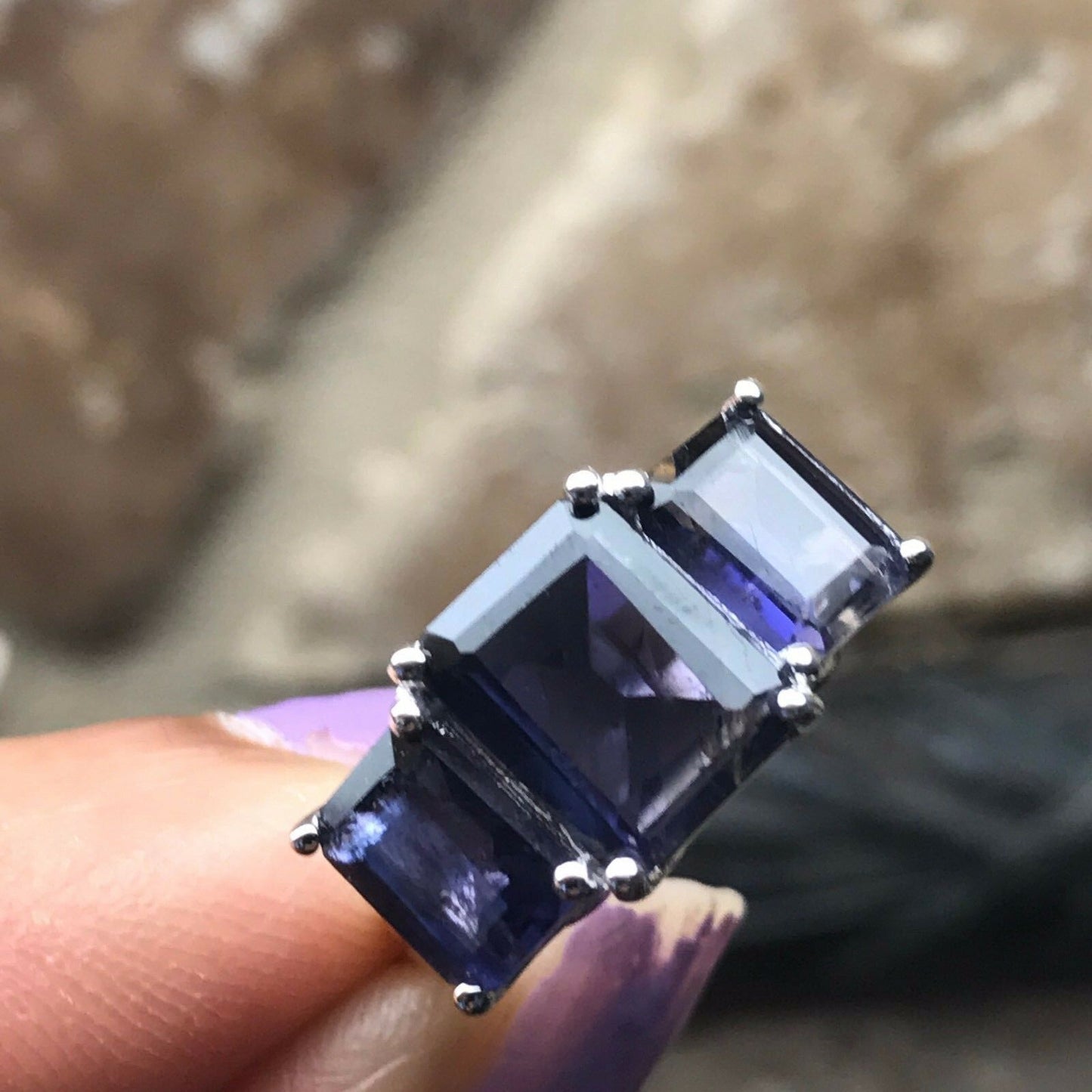 Natural 4ct Iolite 925 Solid Sterling Silver Ring Size 7, 8, 9 - Natural Rocks by Kala