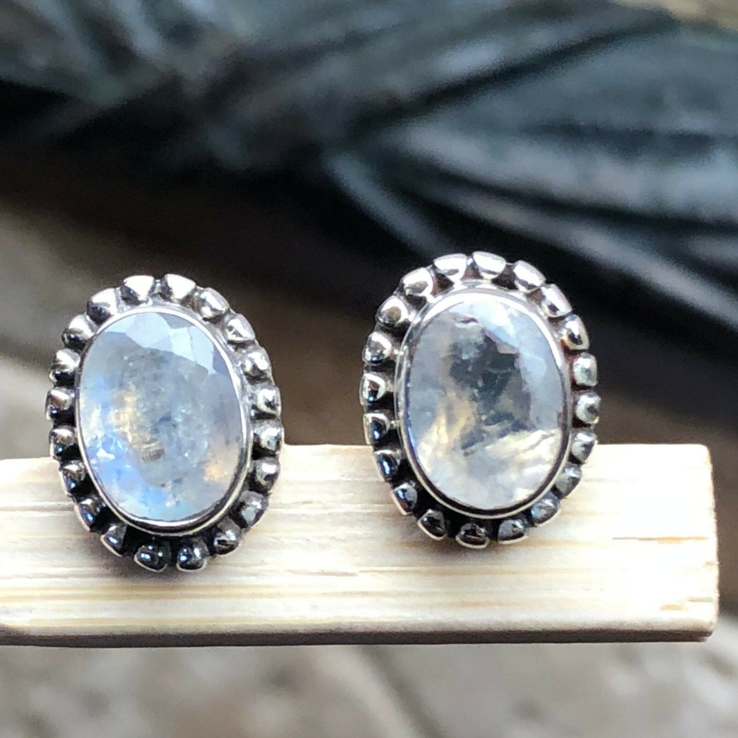 Natural Rainbow Moonstone 925 Solid Sterling Silver Earrings 9mm - Natural Rocks by Kala