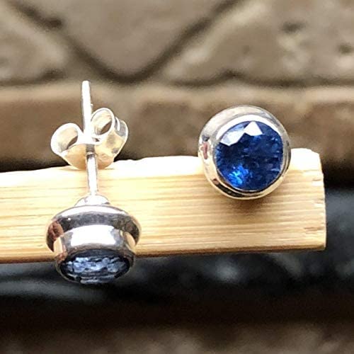 Natural Blue Kyanite 925 Solid Sterling Silver Earrings 7mm