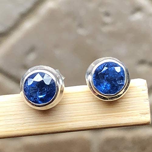Natural Blue Kyanite 925 Solid Sterling Silver Earrings 7mm