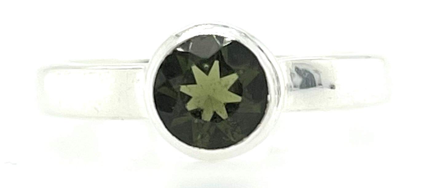 Natural Green Moldavite 925 Solid Sterling Silver Engagement Ring Size 6.5, 6.75, 7, 8.5, 9, 10