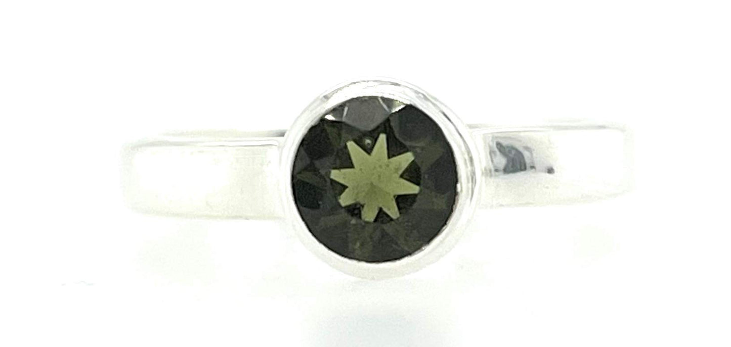 Natural Green Moldavite 925 Solid Sterling Silver Engagement Ring Size 6.5, 6.75, 7, 8.5, 9, 10