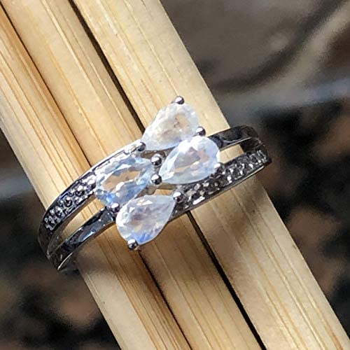 Genuine Rainbow Moonstone 925 Sterling Silver Wedding Ring Size 5, 6, 7, 8, 9 - Natural Rocks by Kala