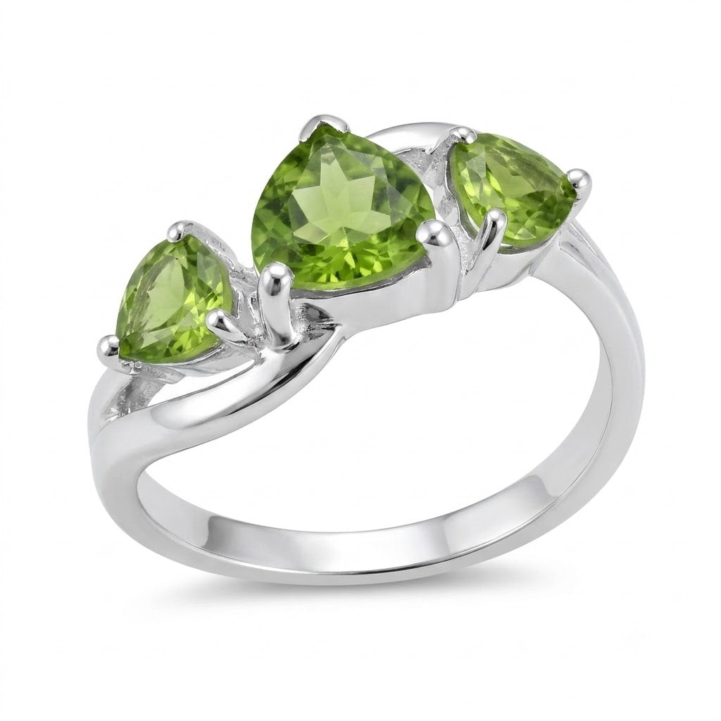 Genuine 2ct Peridot 925 Solid Sterling Silver Ring Size 6, 7, 8, 9