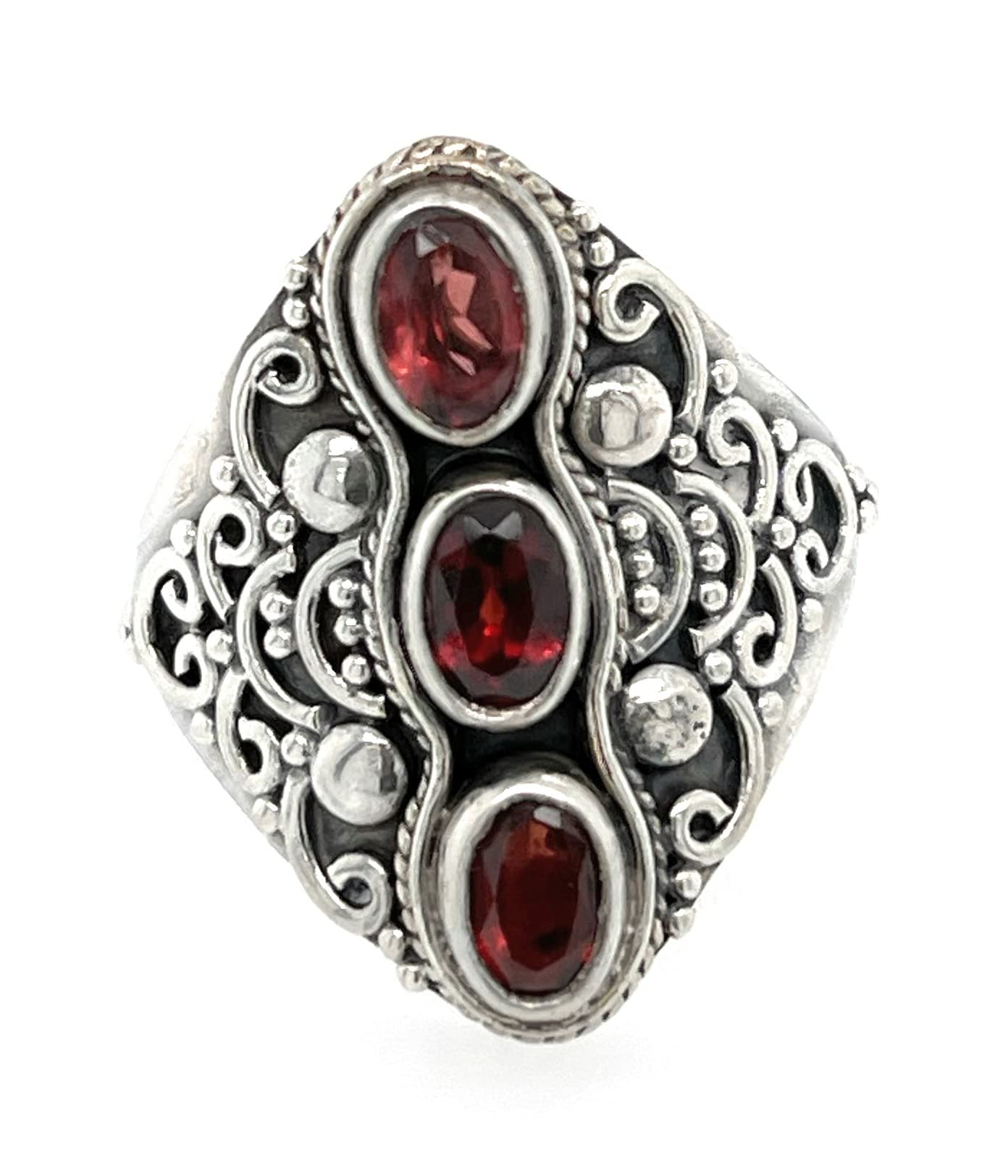 Natural Garnet 925 Soild Sterling Silver Wedding Ring Size 9.25