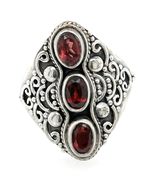 Natural Garnet 925 Soild Sterling Silver Wedding Ring Size 9.25