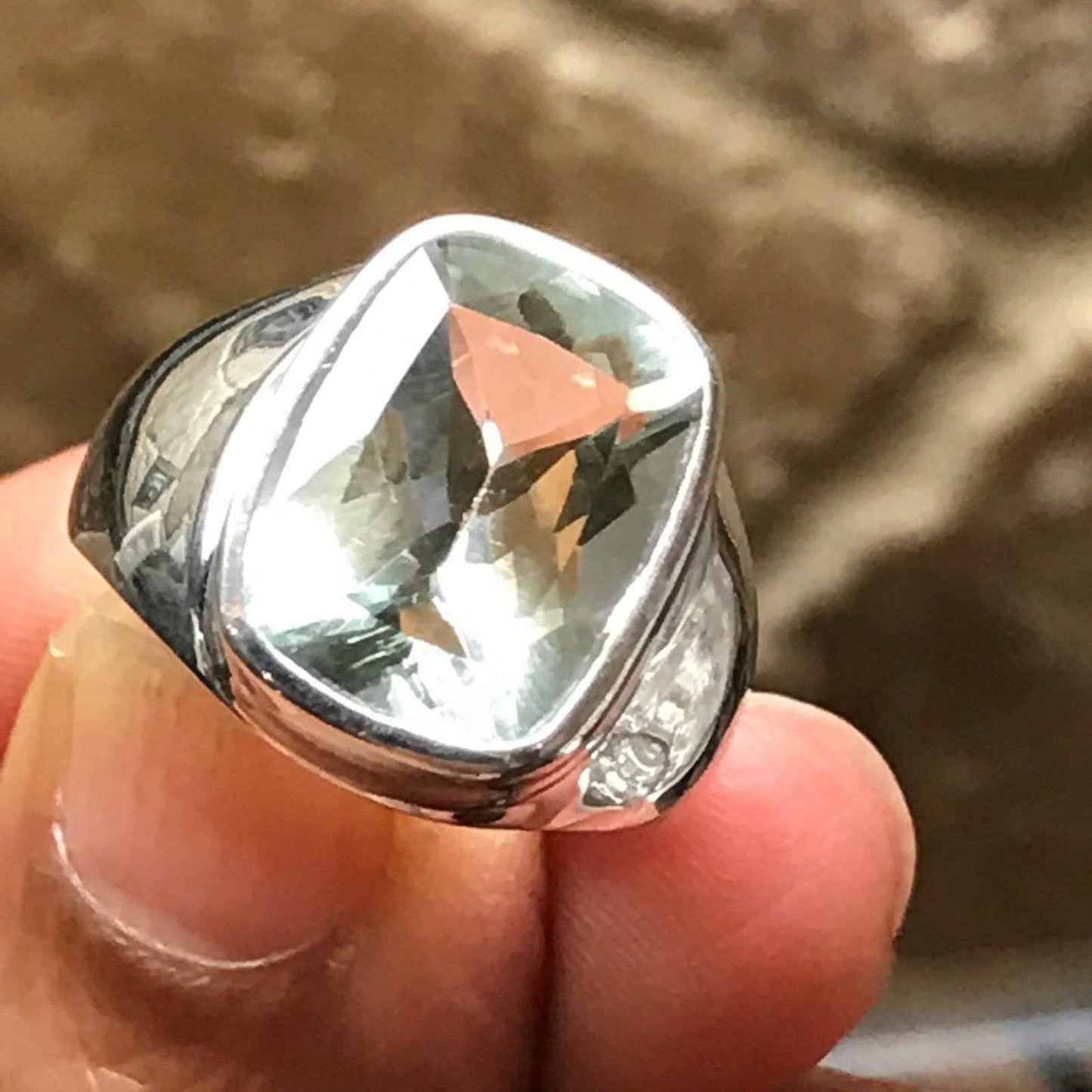 Natural 2.5ct Green Amethyst 925 Solid Sterling Silver Men's Ring Size 8.25