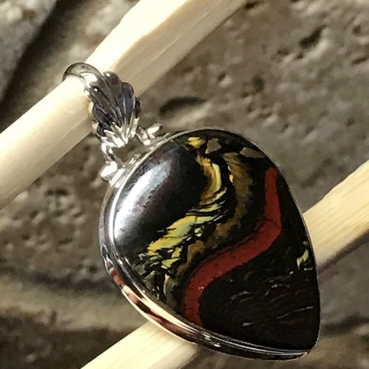 Genuine Red Tiger Iron 925 Sterling Silver Tigers Eye, Jasper Pendant 40mm