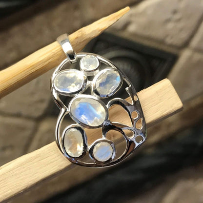 Natural Rainbow Moonstone 925 Solid Sterling Silver Heart Pendant 25mm