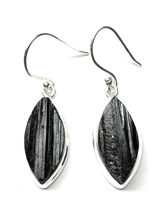 Genuine Black Tourmaline 925 Sterling Silver Earrings 40mm