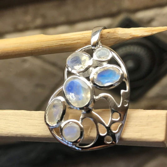 Natural Rainbow Moonstone 925 Solid Sterling Silver Heart Pendant 25mm