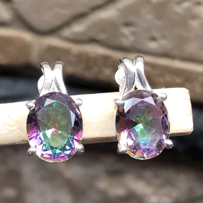 Gorgeous 2.5ct Mystic Topaz 925 Solid Sterling Silver Earrings 16mm