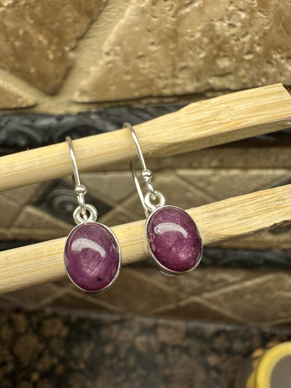 Natural 6-Star Red Ruby 925 Solid Sterling Silver Earrings 25mm