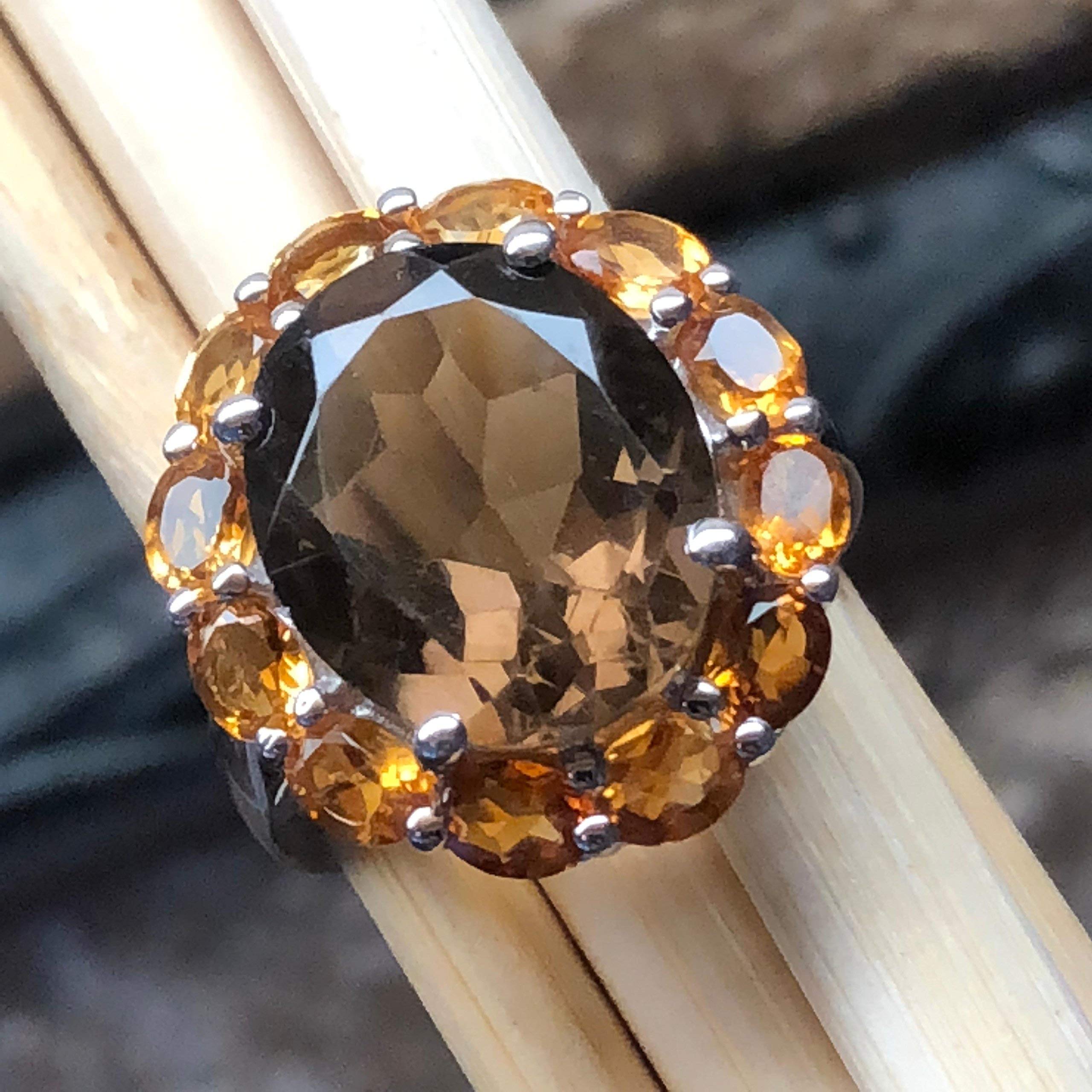 Natural 8ct Smoky Topaz, Golden Citrine 925 Solid Sterling Silver Ring Size 6, 7, 8, 9