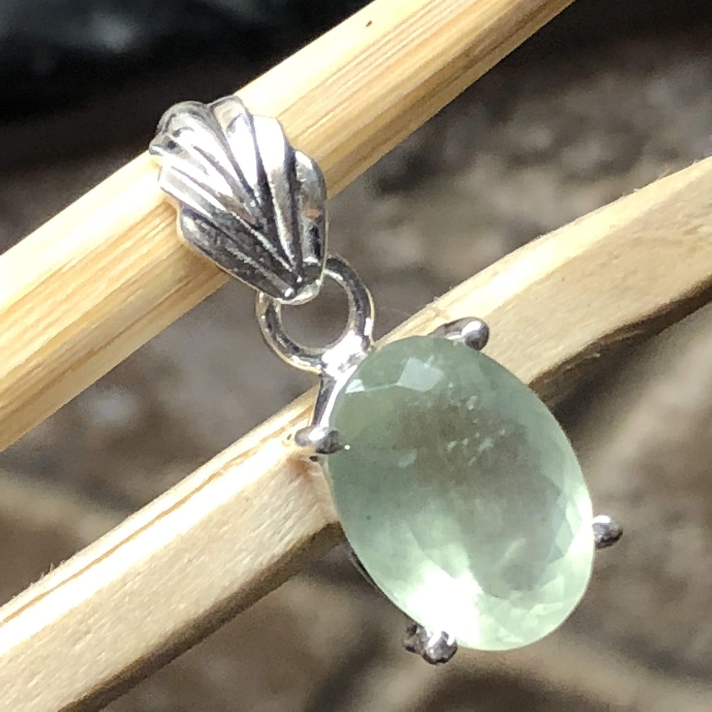 Natural 4ct Blue Aquamarine 925 Solid Sterling Silver Men's Pendant 22mm