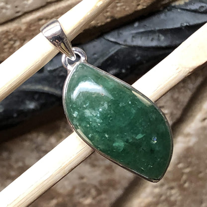 Natural Green Aventurine Jade 925 Solid Sterling Silver Pendant 40mm