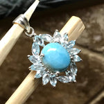 Natural Dominican Larimar 8ct Blue Topaz 925 Solid Sterling Silver Pendant 32mm - Natural Rocks by Kala