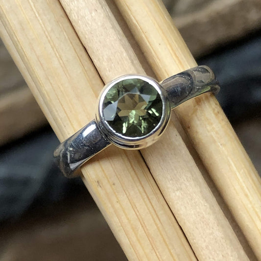 Natural Green Moldavite 925 Solid Sterling Silver Engagement Ring Size 6.5, 6.75, 7, 8.5, 9, 10