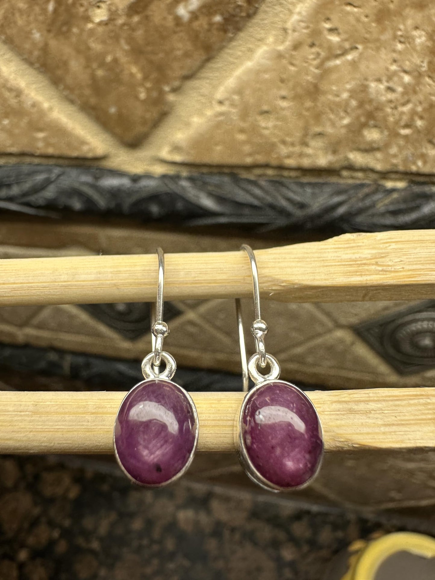 Natural 6-Star Red Ruby 925 Solid Sterling Silver Earrings 25mm