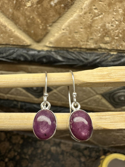 Natural 6-Star Red Ruby 925 Solid Sterling Silver Earrings 25mm