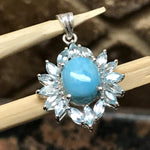 Natural Dominican Larimar 8ct Blue Topaz 925 Solid Sterling Silver Pendant 32mm - Natural Rocks by Kala