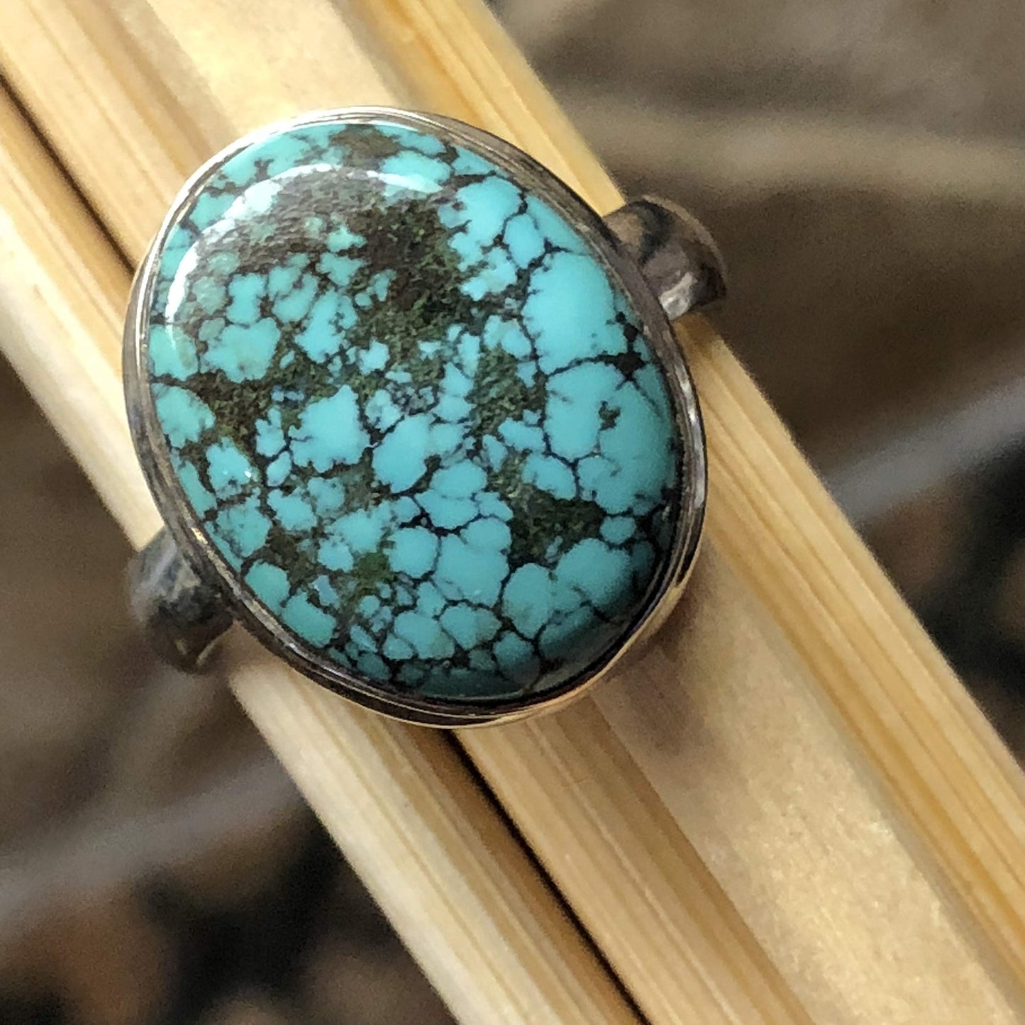 Natural Blue Spider Turquoise 925 Solid Sterling Silver Ring Size 6.75