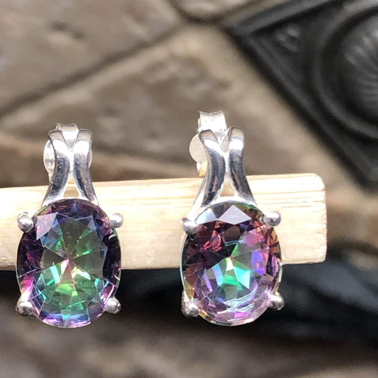 Gorgeous 2.5ct Mystic Topaz 925 Solid Sterling Silver Earrings 16mm