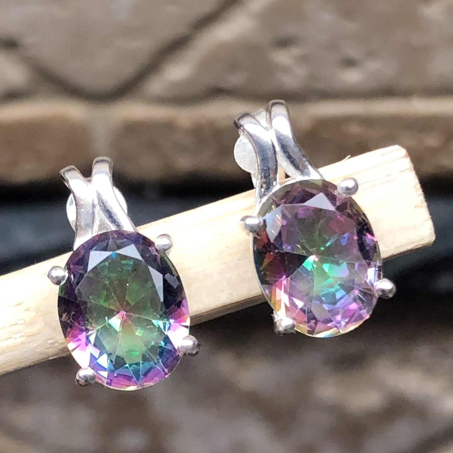 Gorgeous 2.5ct Mystic Topaz 925 Solid Sterling Silver Earrings 16mm