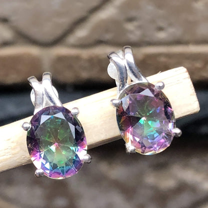 Gorgeous 2.5ct Mystic Topaz 925 Solid Sterling Silver Earrings 16mm