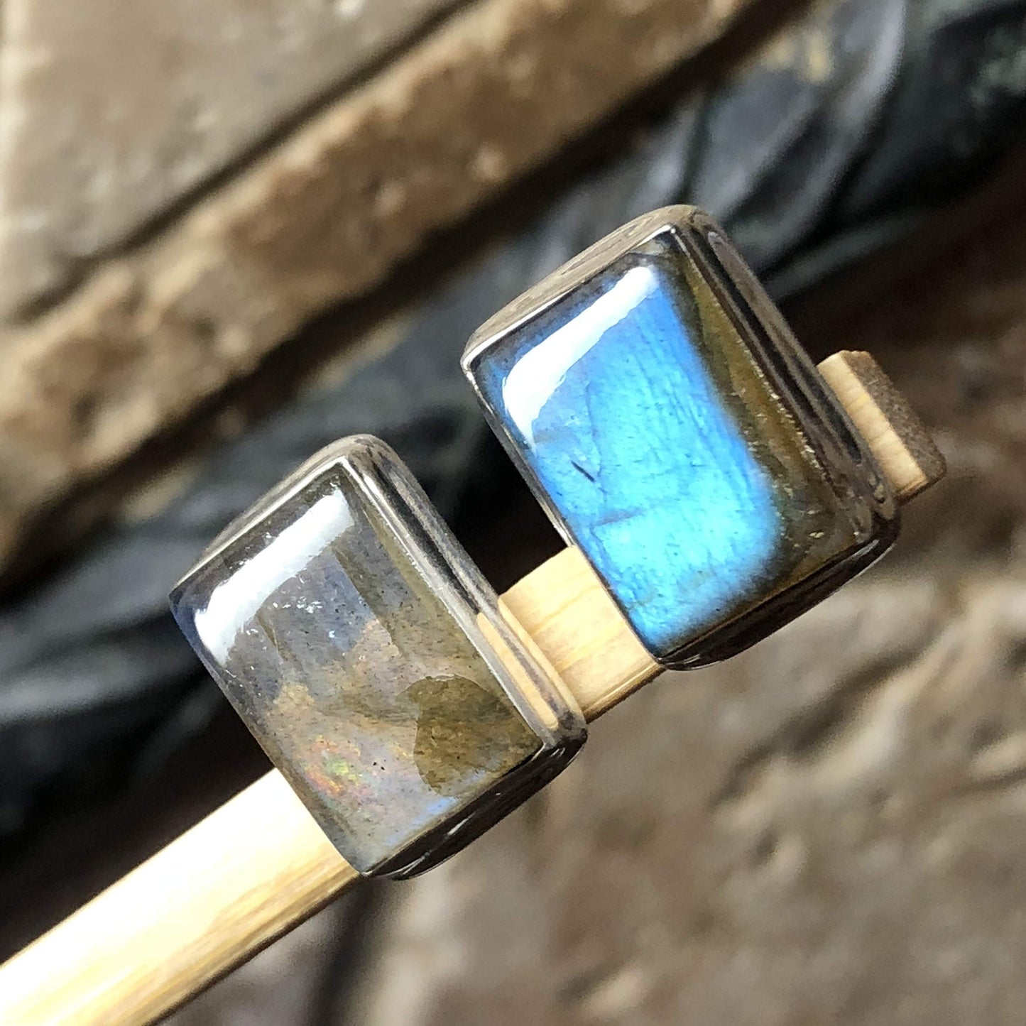 Natural Blue Labradorite 925 Solid Sterling Silver Earrings 14mm