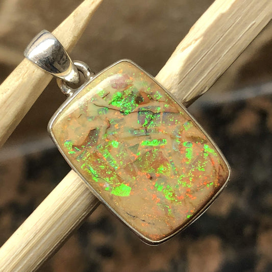 Genuine Sterling Green and Pink Opal 925 Solid Sterling Silver Unisex Pendant 25mm - Natural Rocks by Kala