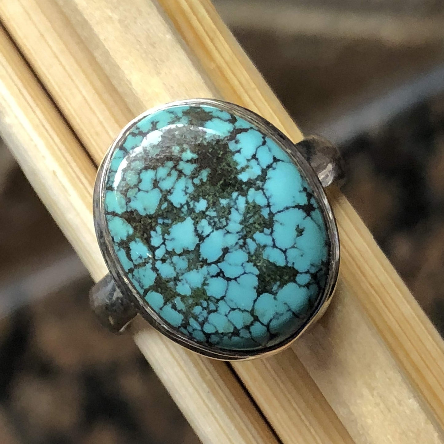 Natural Blue Spider Turquoise 925 Solid Sterling Silver Ring Size 6.75