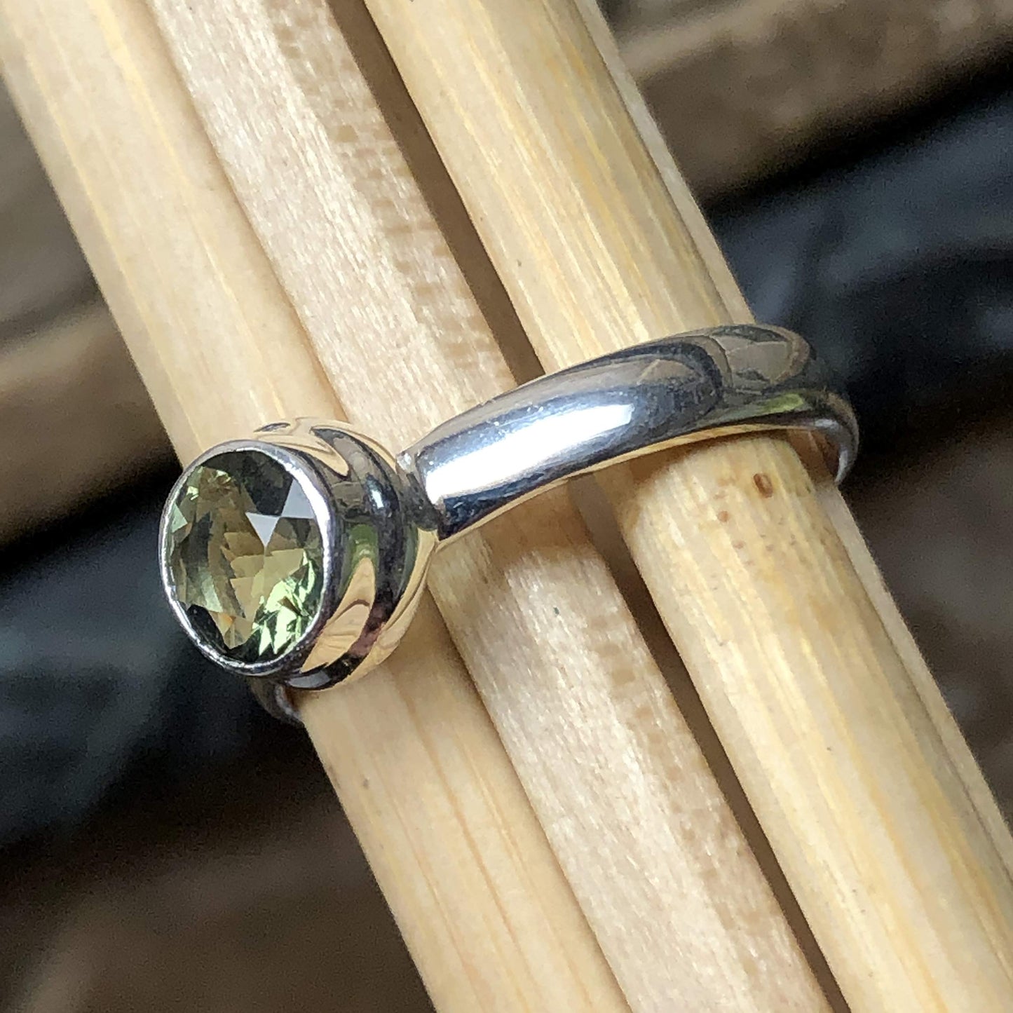 Natural Green Moldavite 925 Solid Sterling Silver Engagement Ring Size 6.5, 6.75, 7, 8.5, 9, 10
