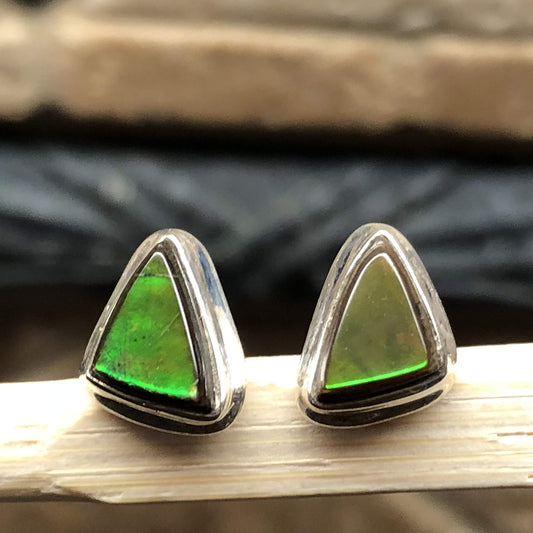 Natural Canadian Ammolite 925 Solid Sterling Silver Earrings 9mm
