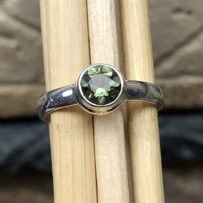 Natural Green Moldavite 925 Solid Sterling Silver Engagement Ring Size 6.5, 6.75, 7, 8.5, 9, 10