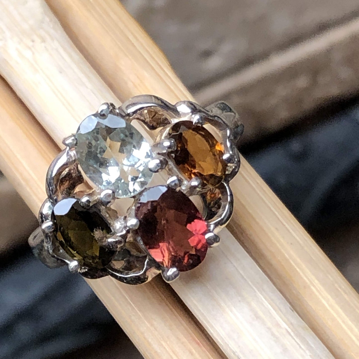 Natural Pink Tourmaline 925 Solid Sterling Silver Engagement Ring Size 6.25