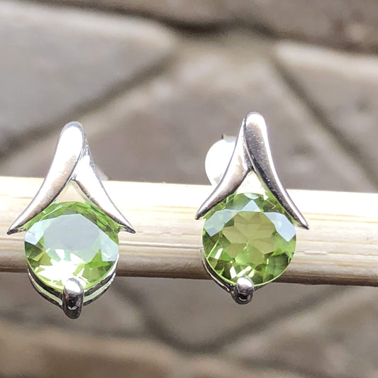 Genuine 2ct Peridot 925 Solid Sterling Silver Earrings 11mm
