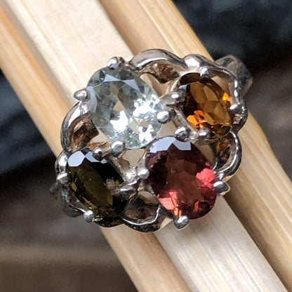 Natural Pink Tourmaline 925 Solid Sterling Silver Engagement Ring Size 6.25