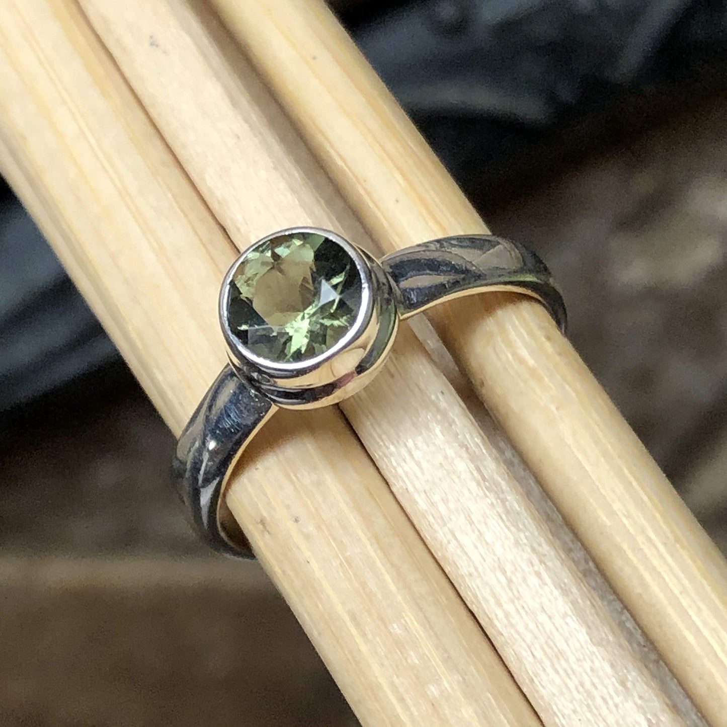Natural Green Moldavite 925 Solid Sterling Silver Engagement Ring Size 6.5, 6.75, 7, 8.5, 9, 10