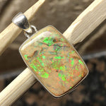 Genuine Sterling Green and Pink Opal 925 Solid Sterling Silver Unisex Pendant 25mm