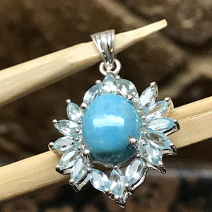 Natural Dominican Larimar 8ct Blue Topaz 925 Solid Sterling Silver Pendant 32mm - Natural Rocks by Kala