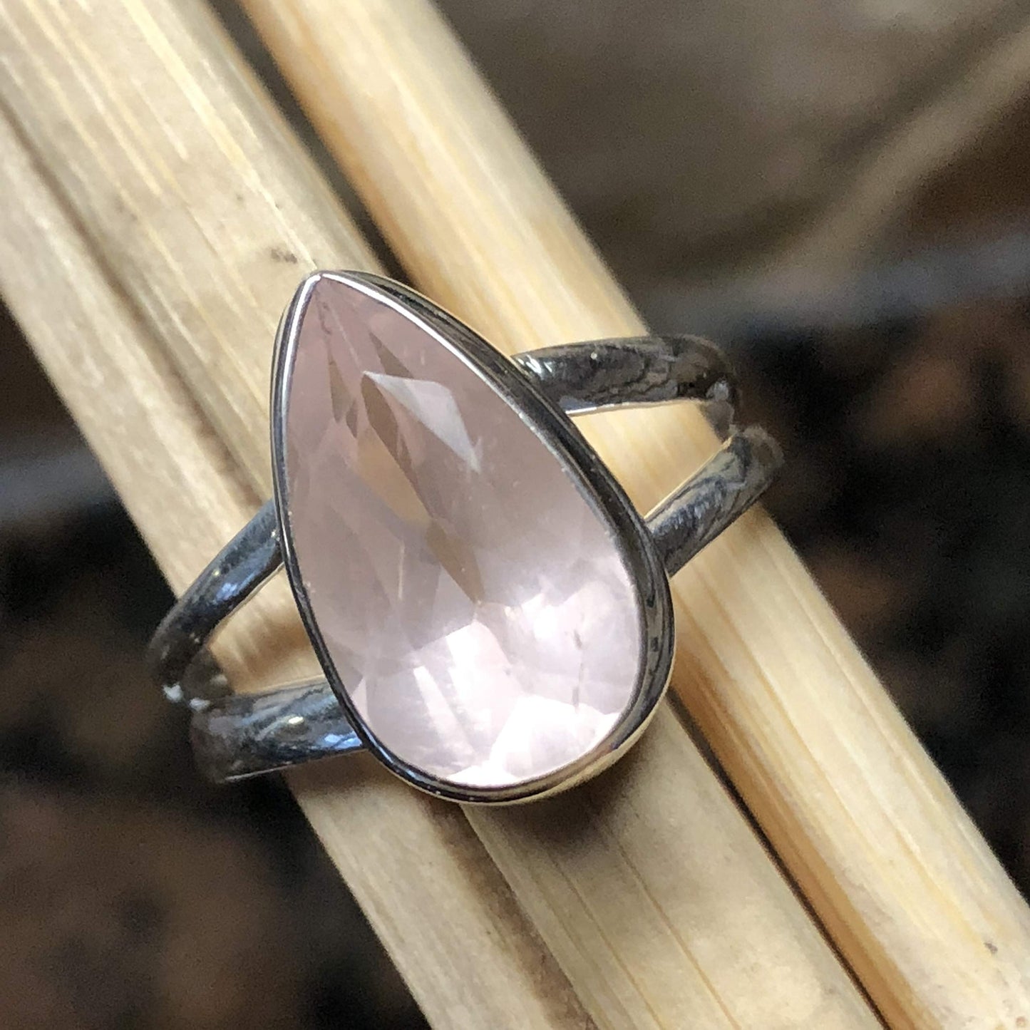 Natural 2ct Pink Rose Quartz 925 Soild Sterling Silver Ring Size 7