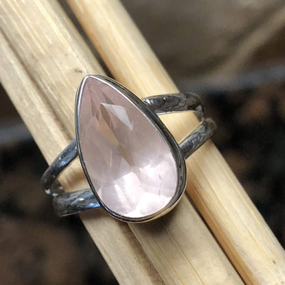 Natural 2ct Pink Rose Quartz 925 Soild Sterling Silver Ring Size 7