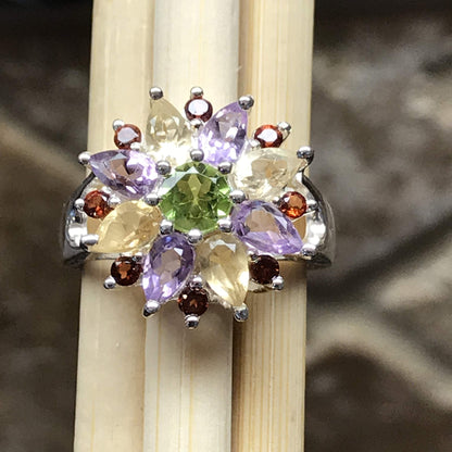Natural 2ct Amethyst, Peridot, Garnet, Citrine 925 Solid Sterling Silver Wedding Ring Size 6.75 - Natural Rocks by Kala