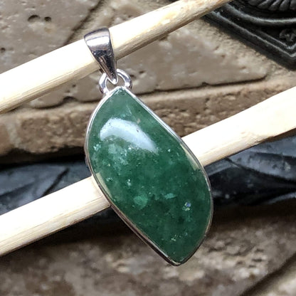 Natural Green Aventurine Jade 925 Solid Sterling Silver Pendant 40mm