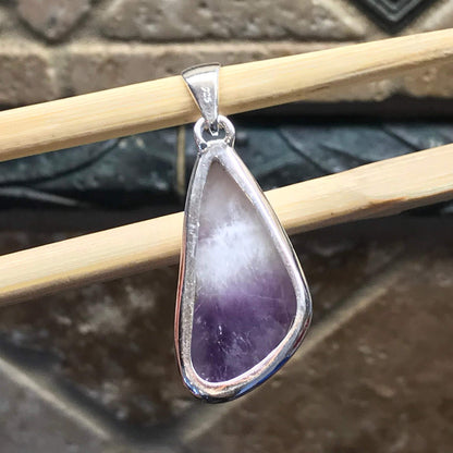 Genuine Amethyst Lace Agate 925 Solid Sterling Silver Pendant 40mm