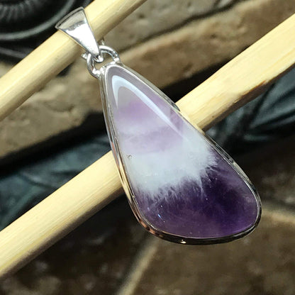 Genuine Amethyst Lace Agate 925 Solid Sterling Silver Pendant 40mm