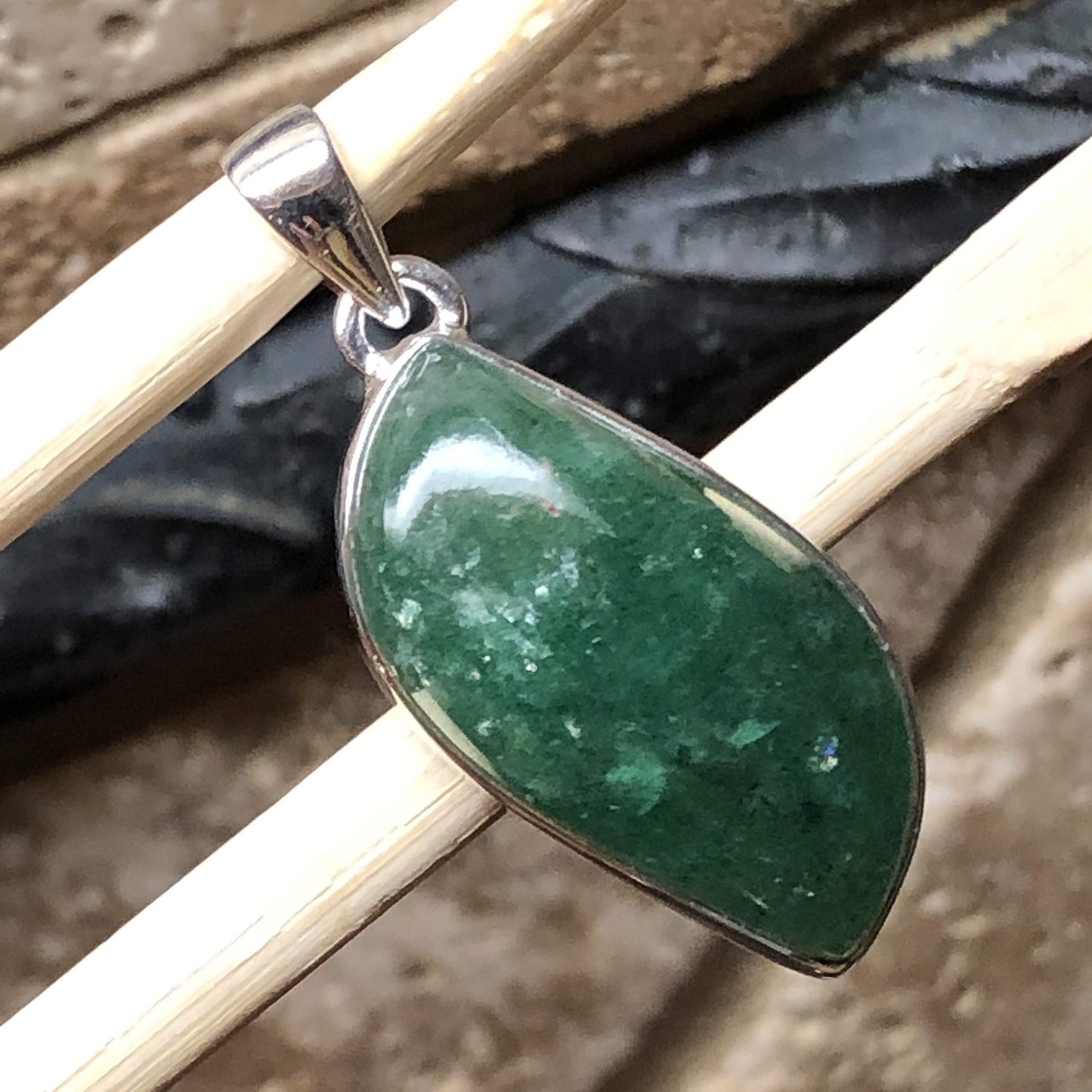 Natural Green Aventurine Jade 925 Solid Sterling Silver Pendant 40mm