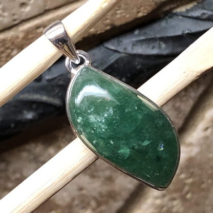 Natural Green Aventurine Jade 925 Solid Sterling Silver Pendant 40mm