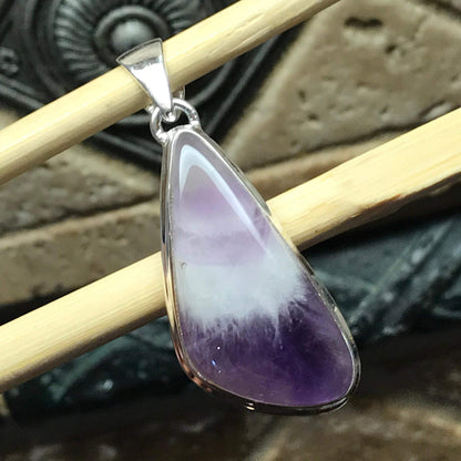 Genuine Amethyst Lace Agate 925 Solid Sterling Silver Pendant 40mm